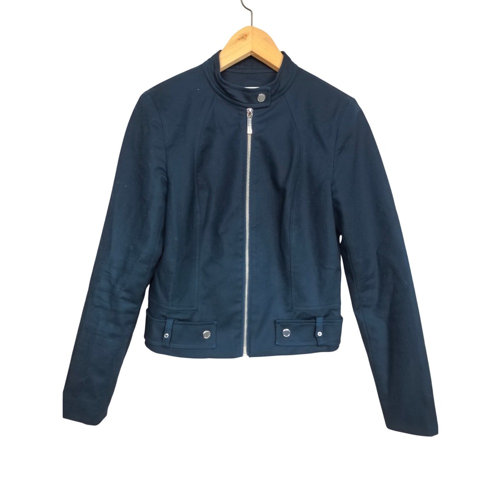 Michael Kors Navy Blue Cotton Blend Zip Up Moto Jacket Size 2